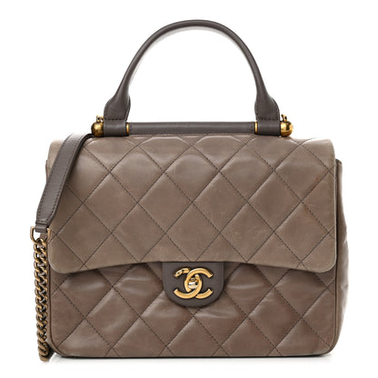Chanel Glazed Calfskin Quilted Medium Gold Bar Top Handle Flap Dark Grey 1 of 20