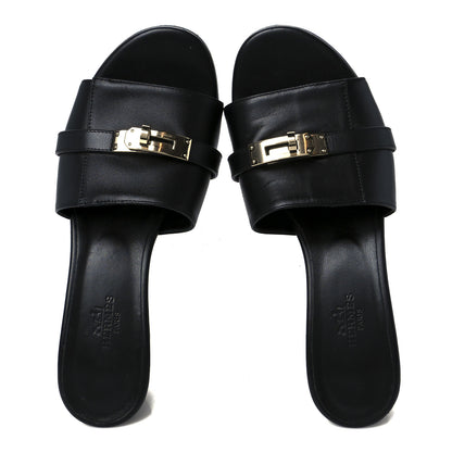 Hermes Calfskin Gigi 50 Sandals 36.5 Black 2 of 10