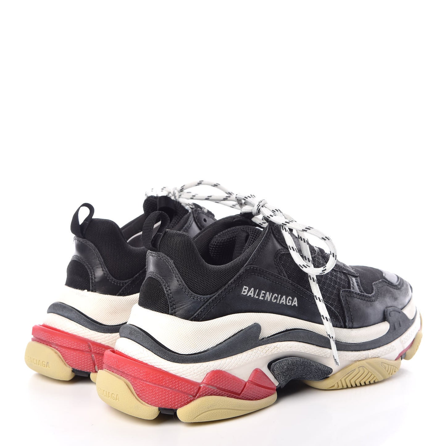 Fabric Mesh Washed Effect Womens Triple S Sneakers 39 Black Red