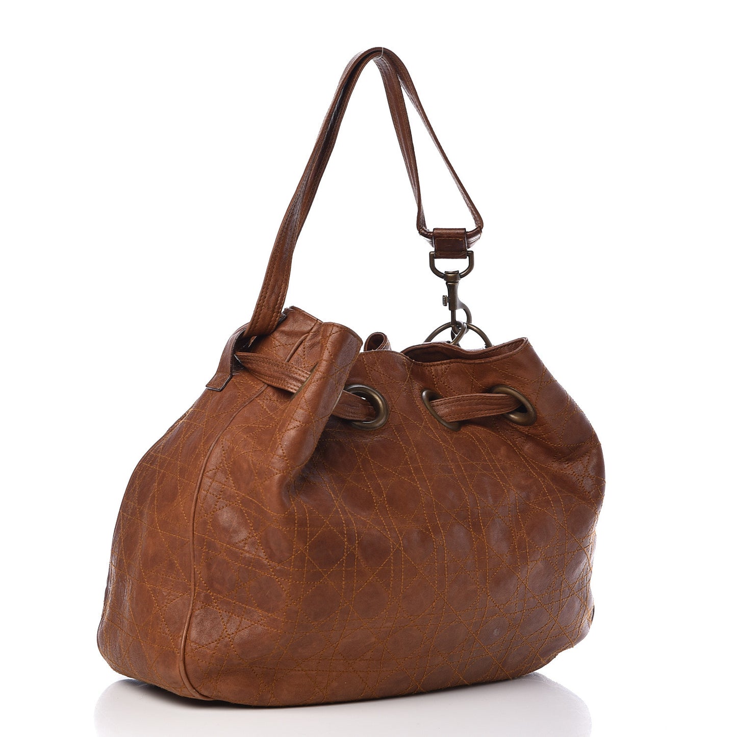 Lambskin Cannage Drawstring Bag Brown