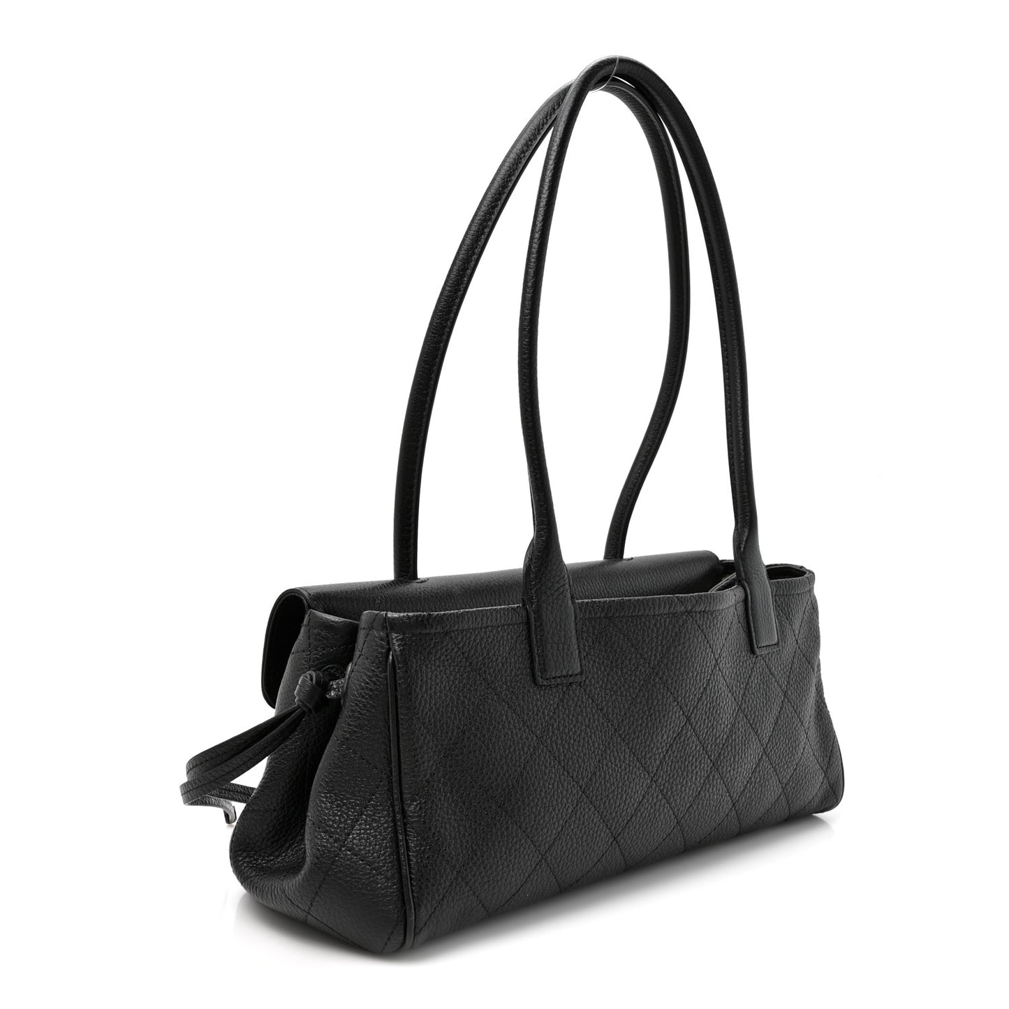 Grained Calfskin Stitched Urban Essentials Small Shopping Bag Black