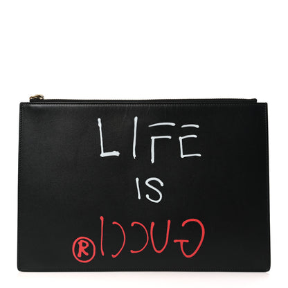 Gucci Calfskin GucciGhost Life is Gucci Zip Pouch Black 1 of 9