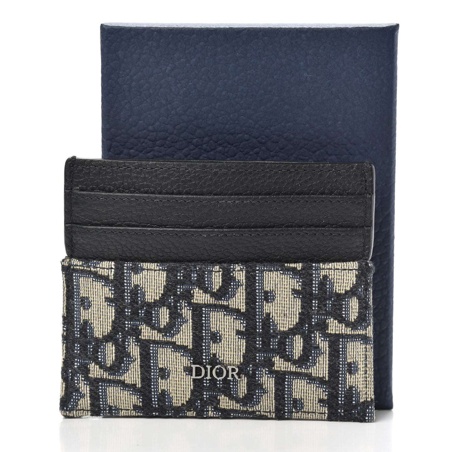 Grained Calfskin Oblique Card Holder Black