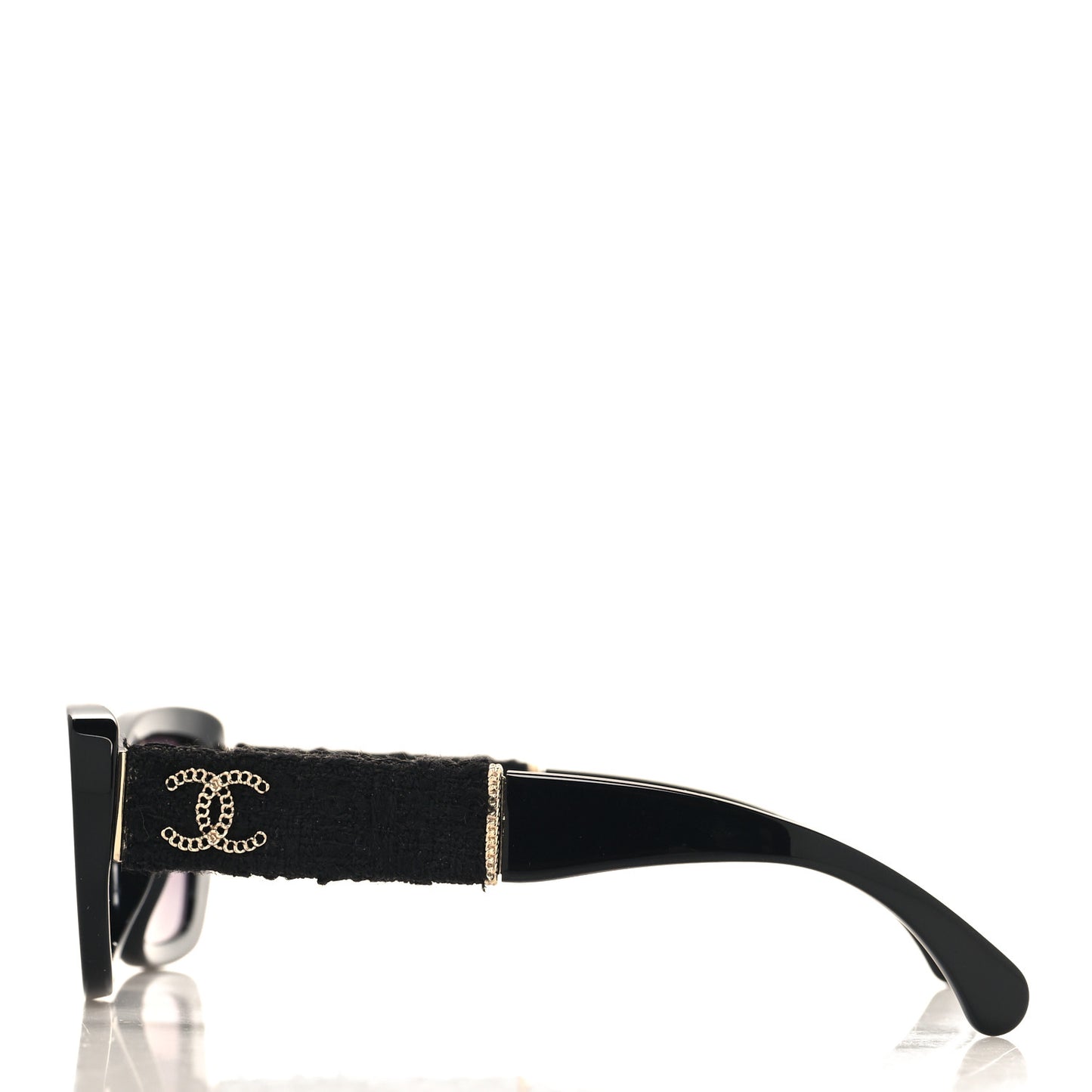 Acetate Tweed Wool CC Rectangle Sunglasses 5514-A Black
