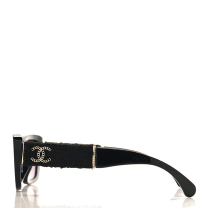 Chanel Acetate Tweed Wool CC Rectangle Sunglasses 5514-A Black 3 of 7