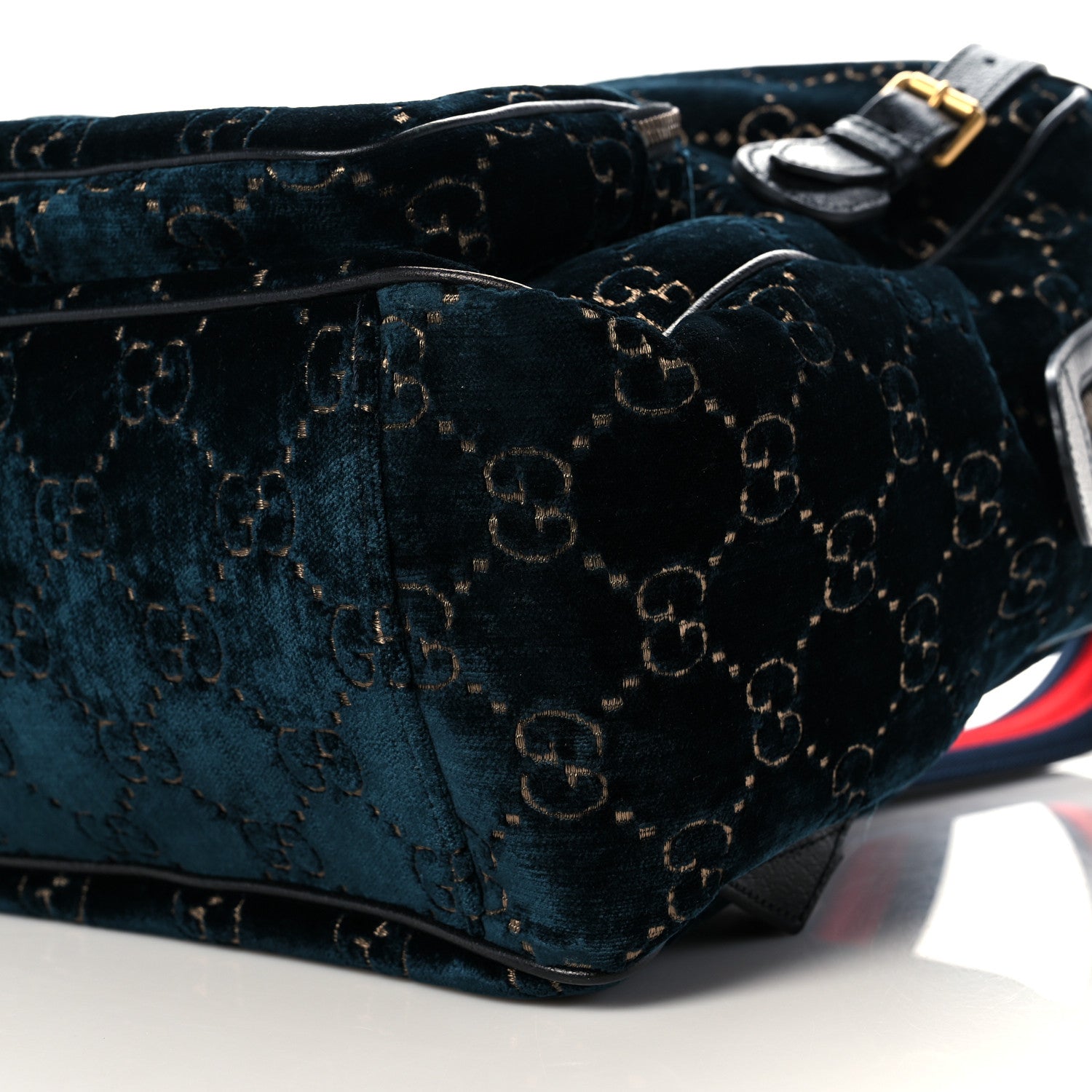 Gucci Velvet GG Monogram Textured Calfskin Web Small Double Buckle Backpack Blue Beige Black 11 of 11
