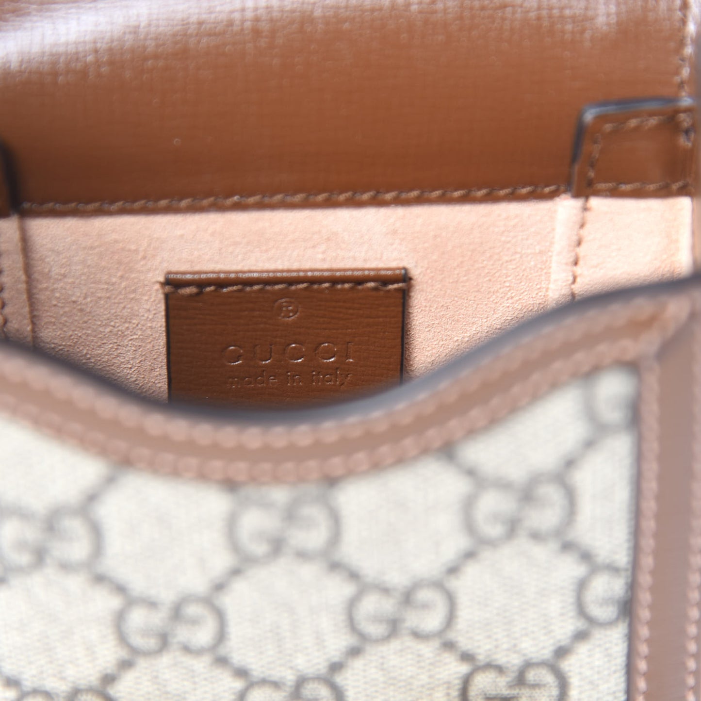 GG Supreme Monogram Mini Horsebit 1955 Crossbody Bag Beige Brown Sugar
