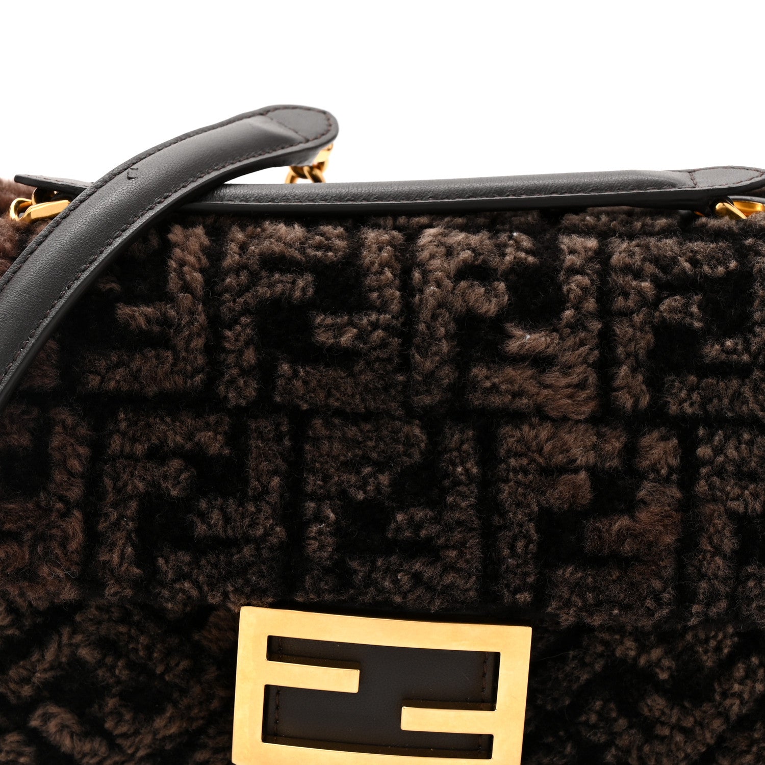 Fendi Shearling FF Midi Chain Baguette Ebano 8 of 11