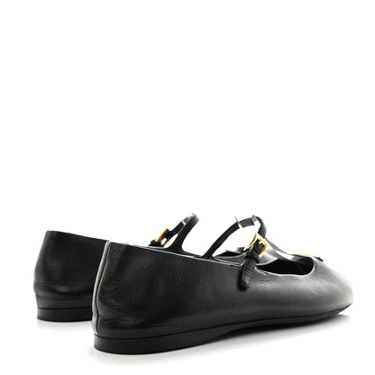 Prada Nappa Metal Triangle Logo Ballet Flats 37.5 Black 4 of 12