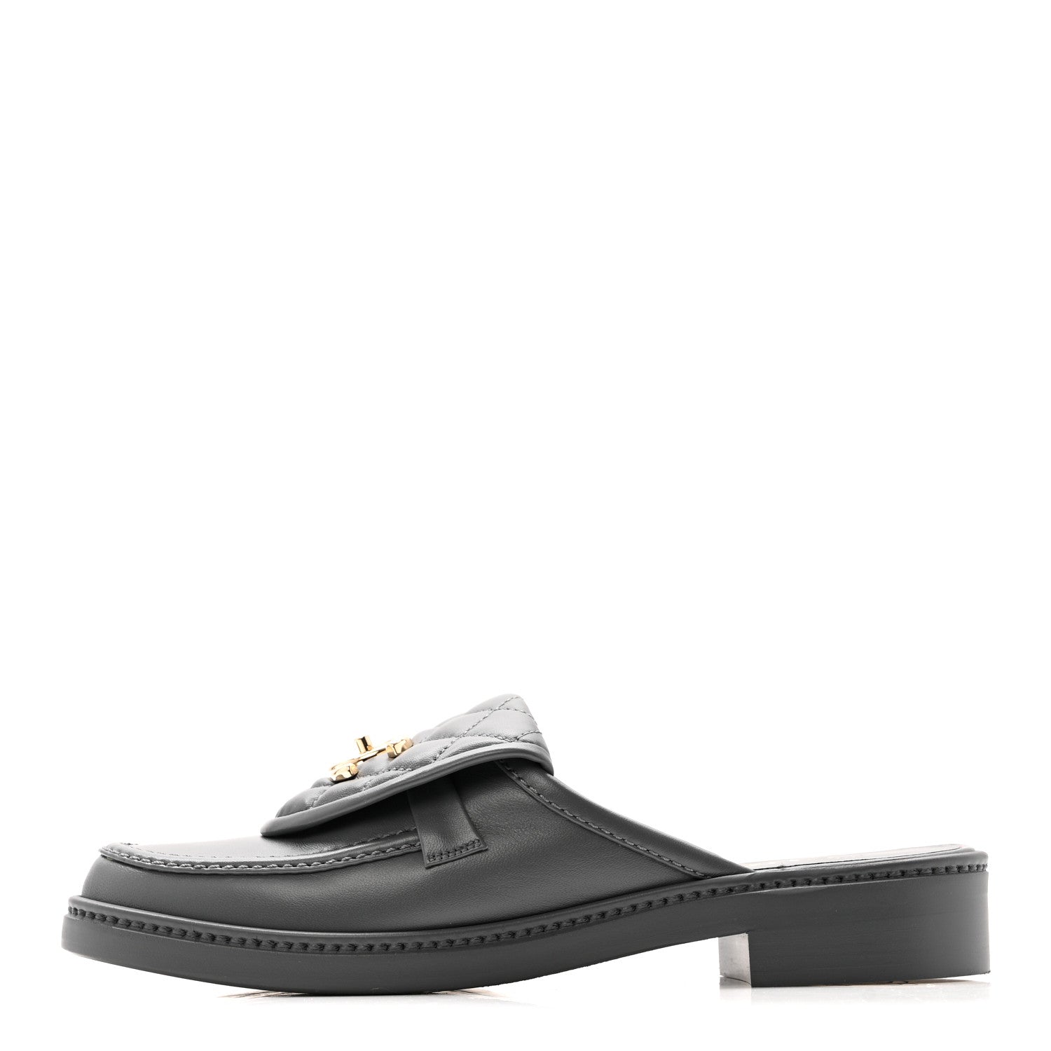 Chanel Lambskin Quilted CC Turnlock Mules 37.5 Grey 1 of 13