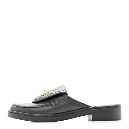 Chanel Lambskin Quilted CC Turnlock Mules 37.5 Grey 1 of 13