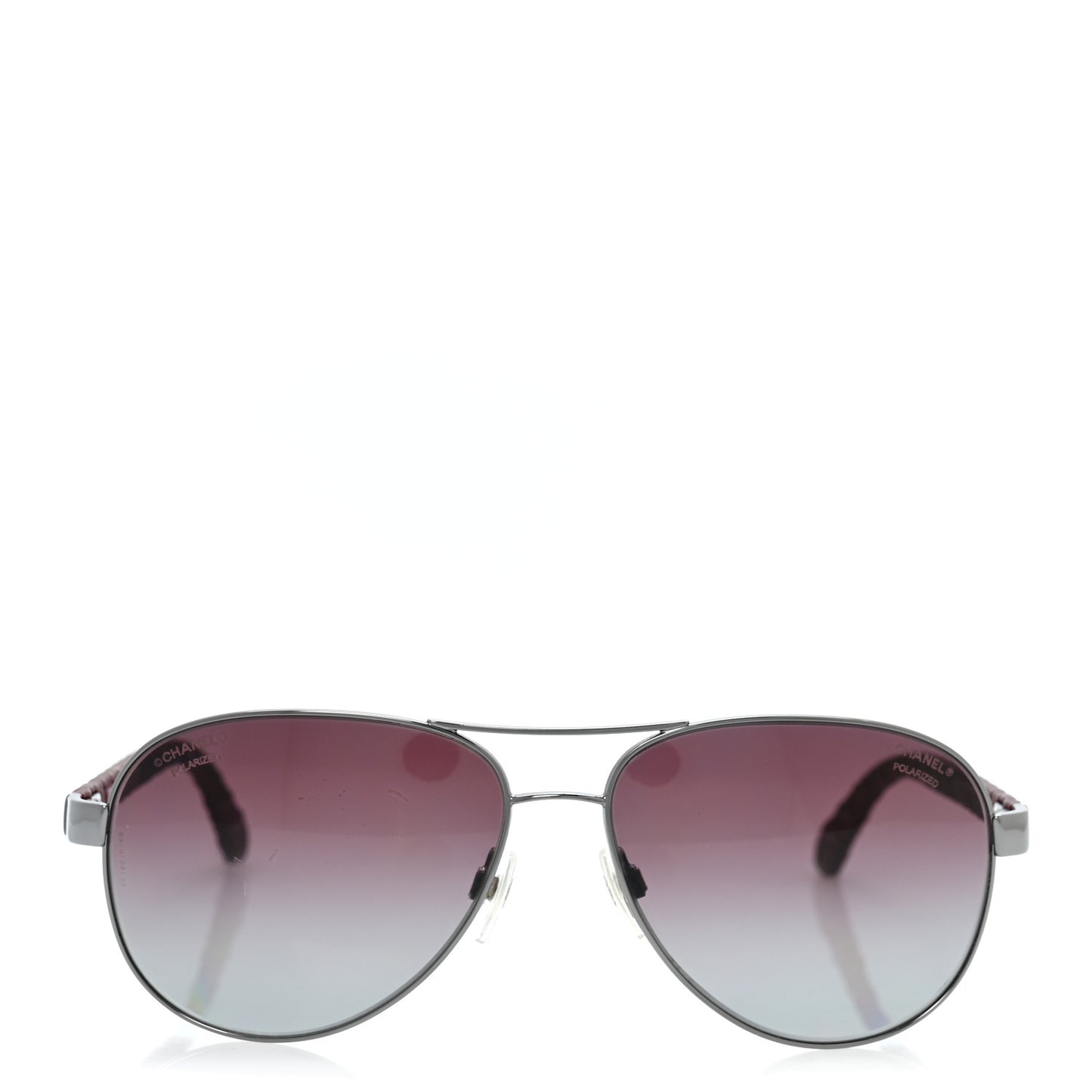 Metal Lambskin Quilted CC Pilot Summer Aviator Sunglasses 4204-Q Silver Burgundy