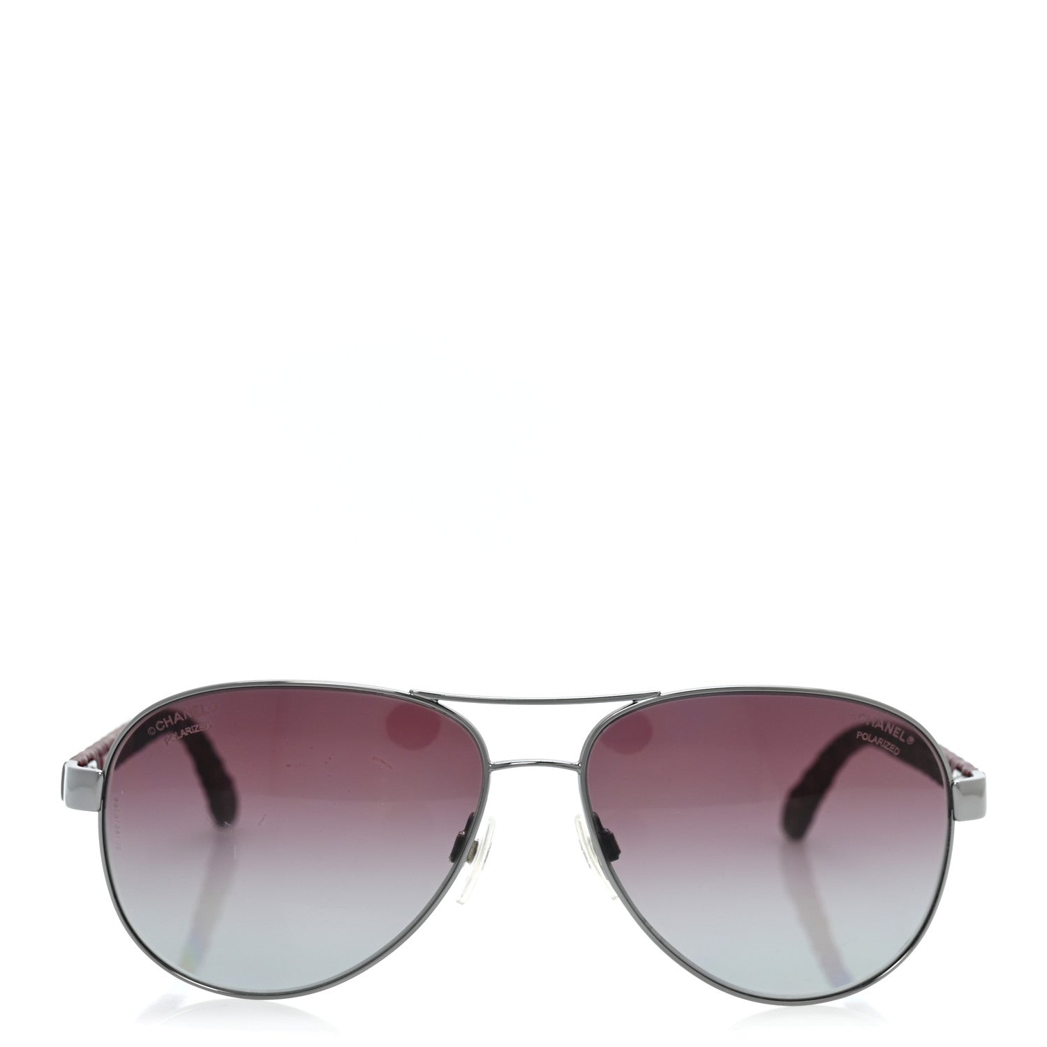 Chanel Metal Lambskin Quilted CC Pilot Summer Aviator Sunglasses 4204-Q Silver Burgundy 2 of 9
