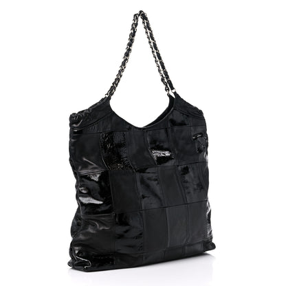 Chanel Lambskin Patent Calfskin Brooklyn Patchwork Extra Large Hobo Black 3 of 11