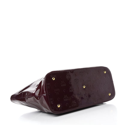 MCM Patent Monogram Tote Burgundy 4 of 12