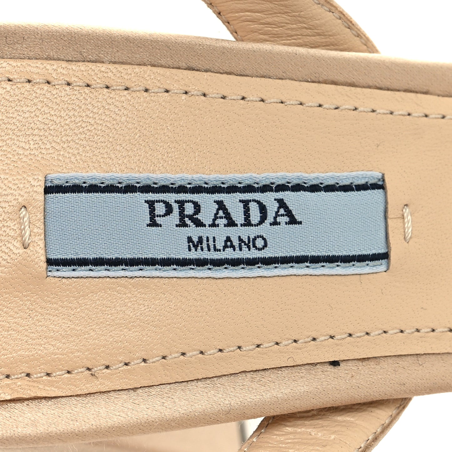 Satin Metal Triangle Logo Ankle Strap 40/135mm Platform Sandals 36 Sabbia