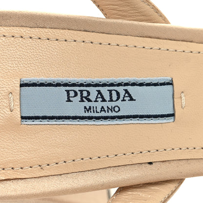Prada Satin Metal Triangle Logo Ankle Strap 40/135mm Platform Sandals 36 Sabbia 7 of 7