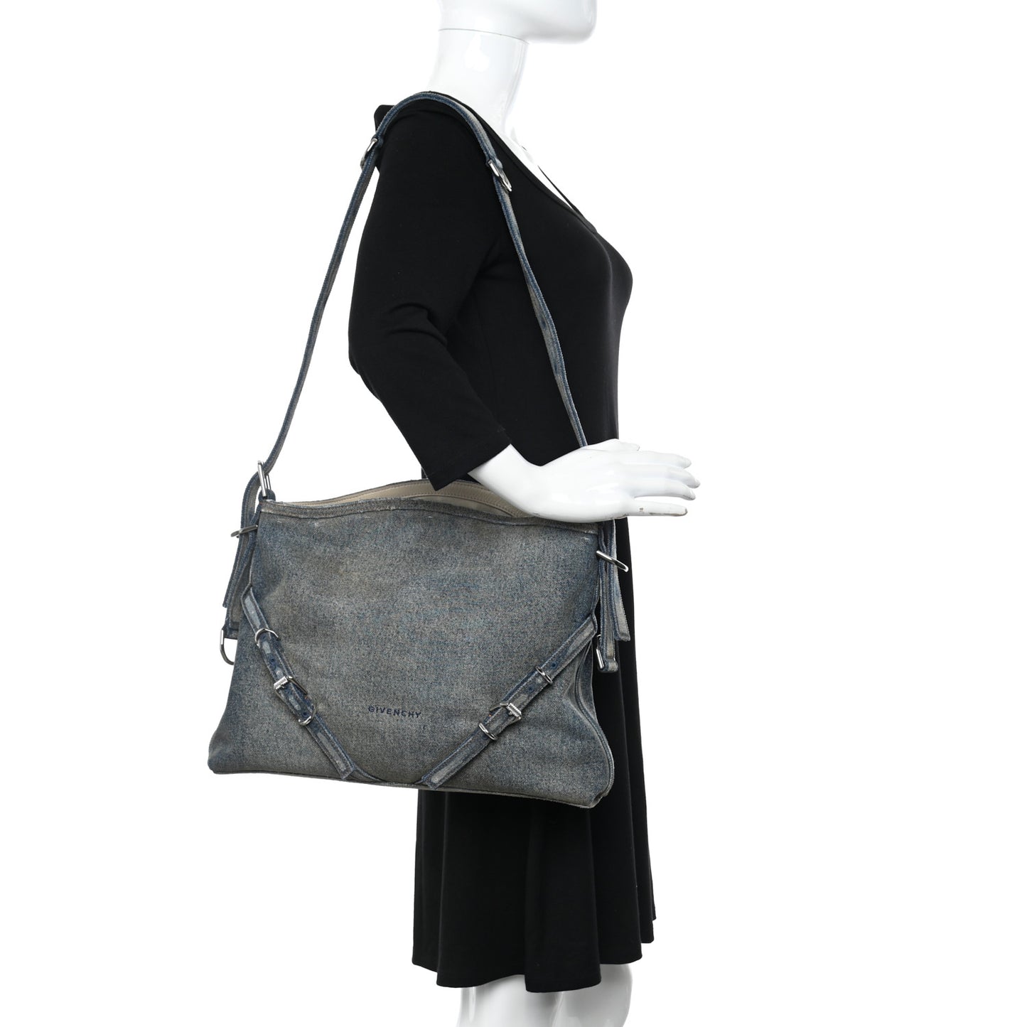 Washed Denim Medium Voyou Bag Military Blue