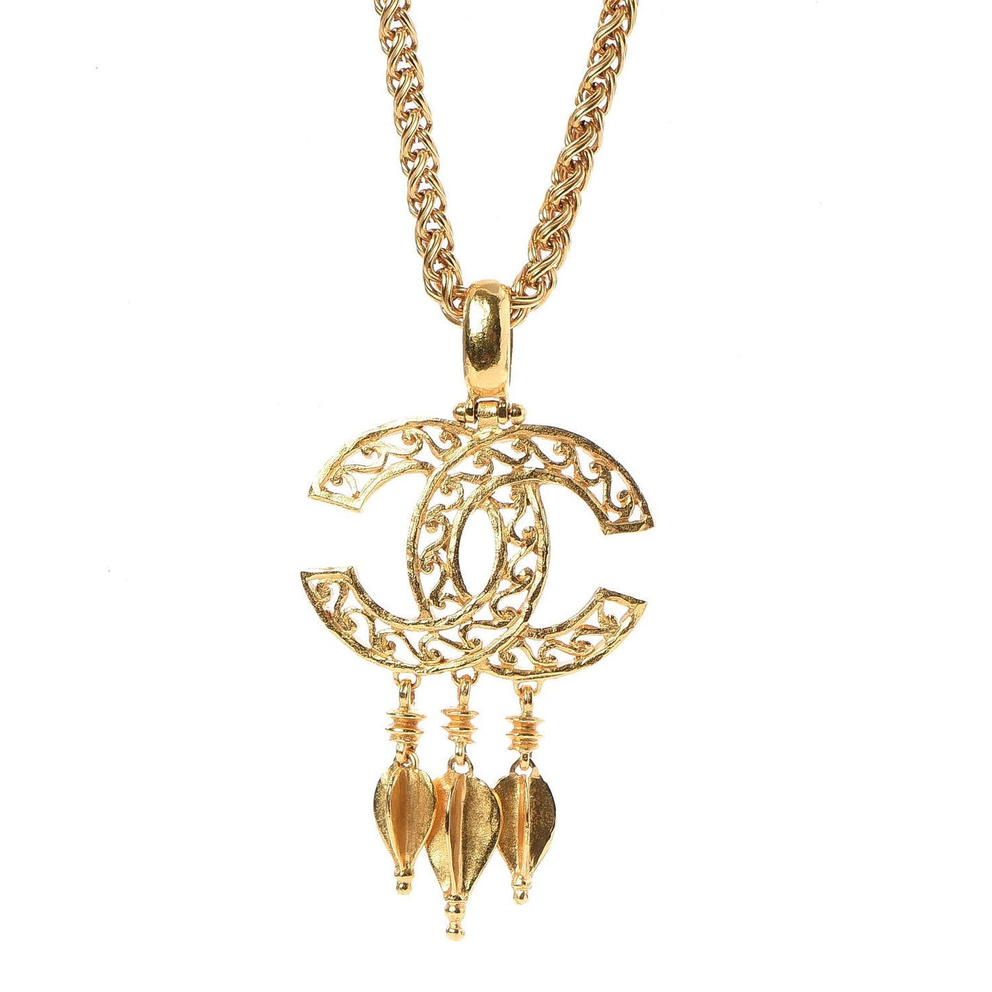 Fretwork CC Spindles Long Necklace Gold