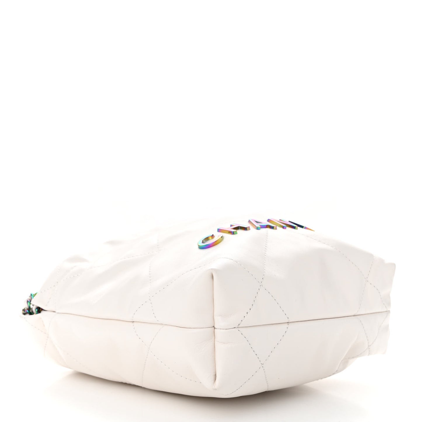 Shiny Calfskin Quilted Rainbow Mini Chanel 22 White