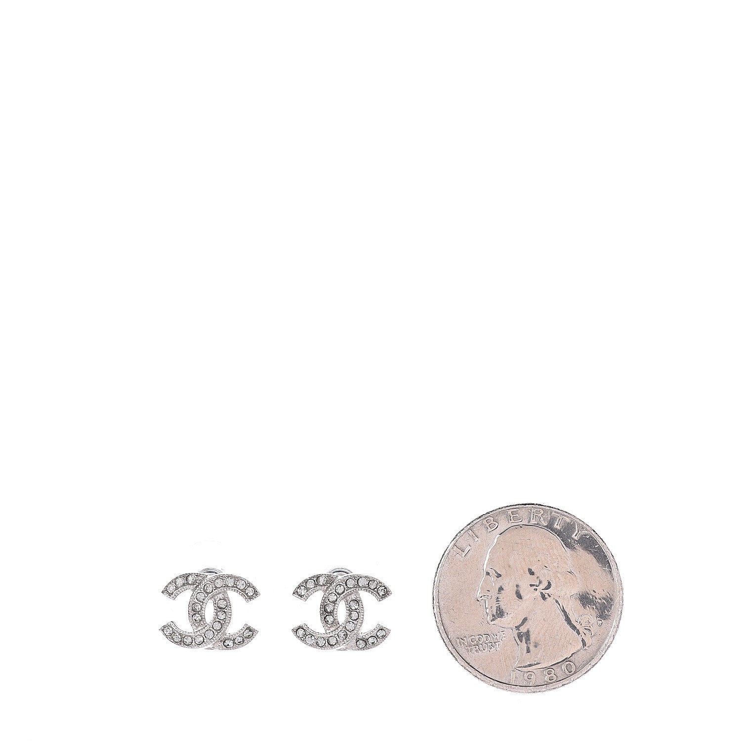 Chanel Crystal Mini Timeless CC Earrings Silver 2 of 4