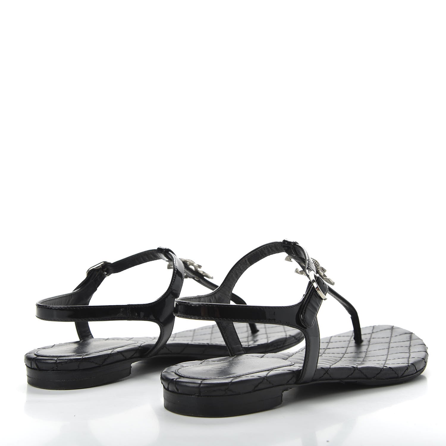 Chanel Patent Calfskin CC Chain Thong Sandals 35.5 Black 4 of 9