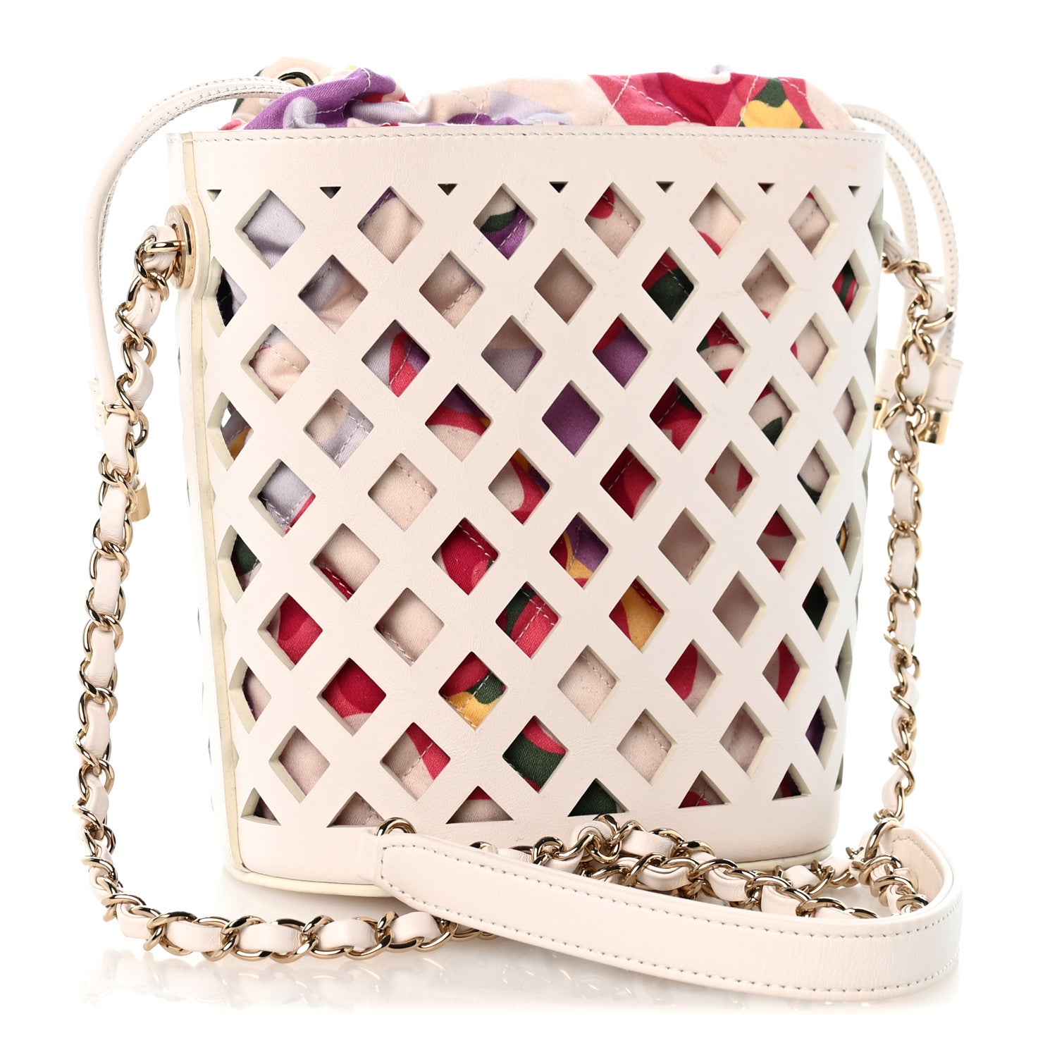 Chanel Lambskin Sea Through Bucket Drawstring Bag White Multicolor 4 of 14