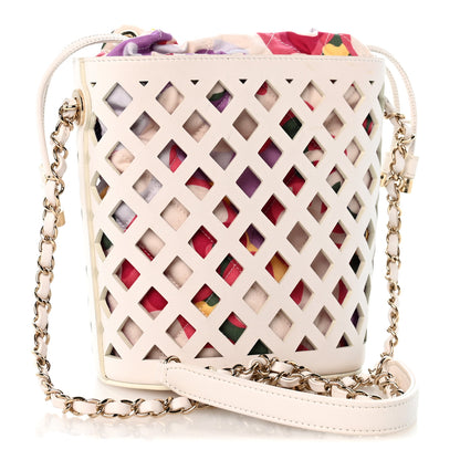 Chanel Lambskin Sea Through Bucket Drawstring Bag White Multicolor 4 of 14