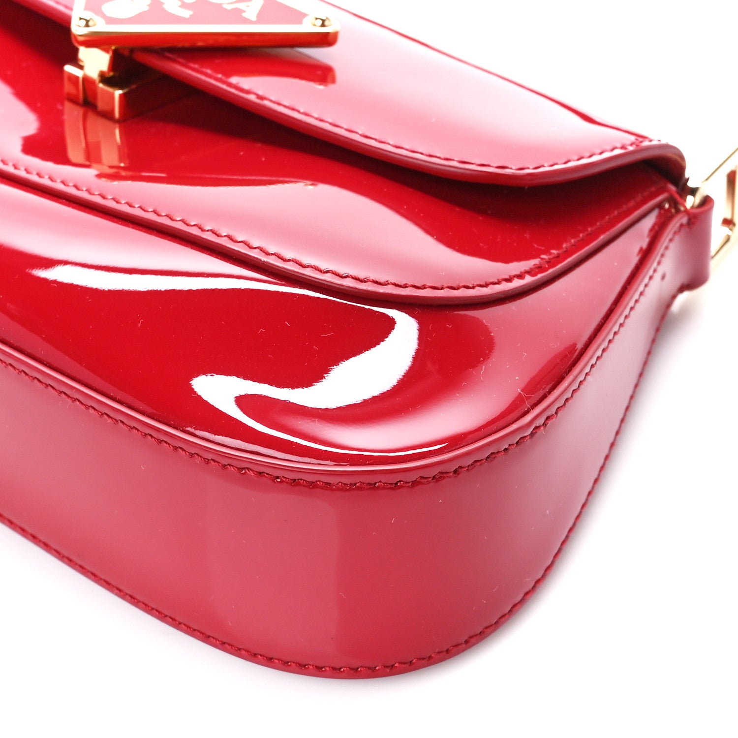 Prada Vernice Triangle Logo Flap Adjustable Strap Shoulder Bag Cherry 10 of 10