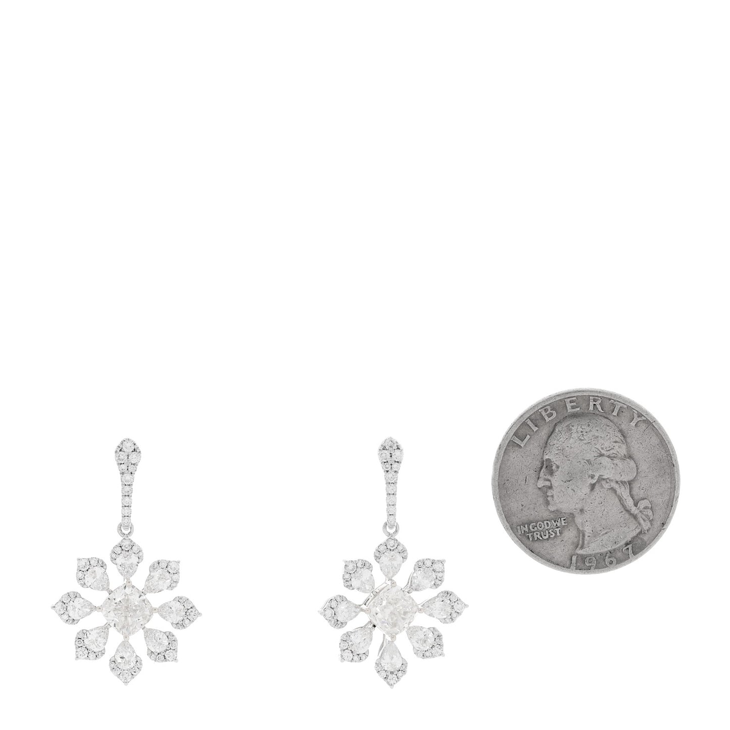 18K White Yellow Gold Diamond 5.32ctw Flower Drop Earrings