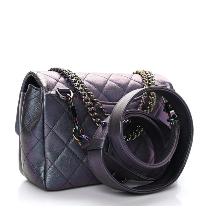 Chanel Iridescent Goatskin Quilted Small Double Carry Waist Chain Flap Purple 3 of 9