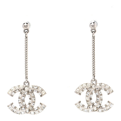 Chanel Baguette Crystal CC Drop Earrings Silver 1 of 3
