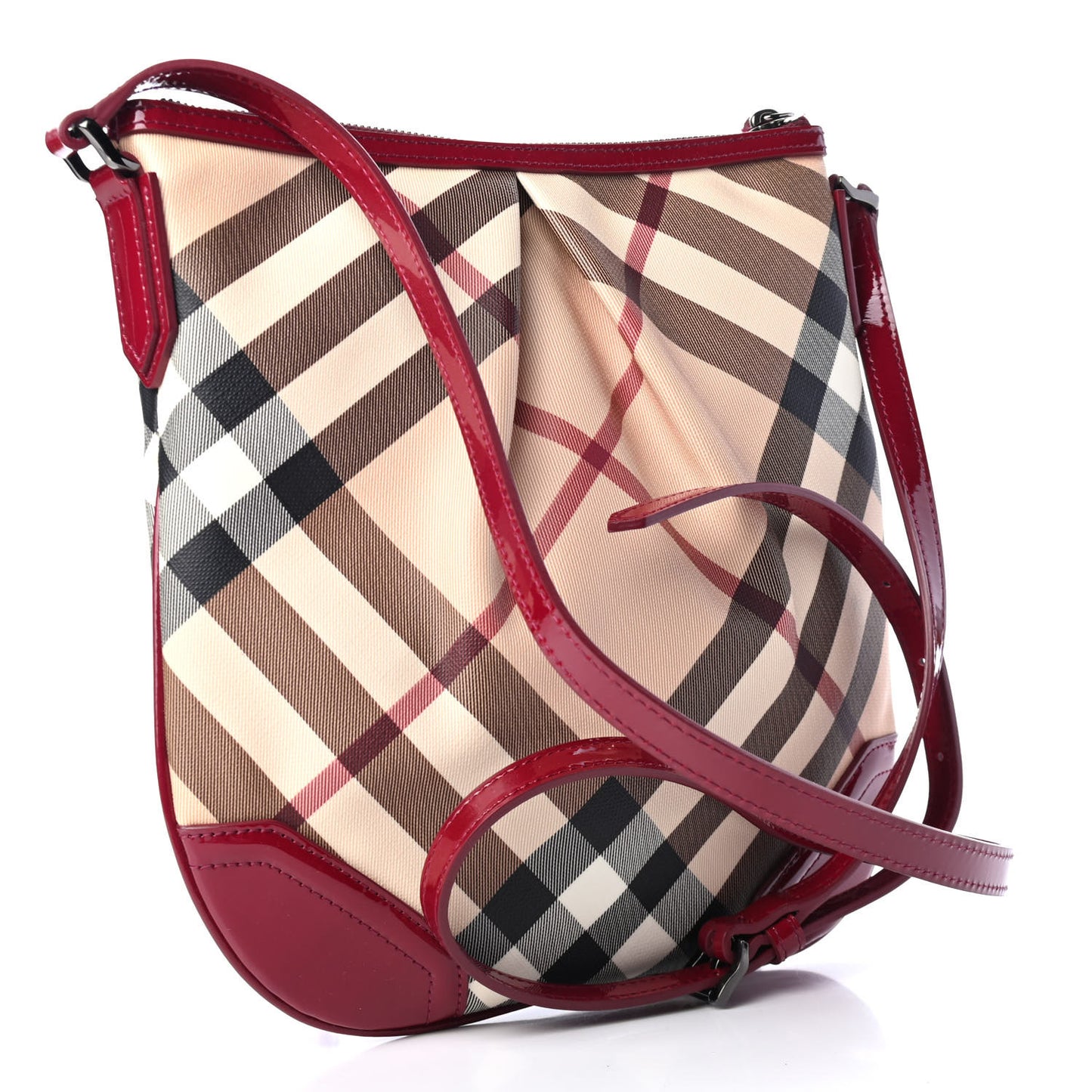 Patent Nova Check Julia Crossbody Bag Red