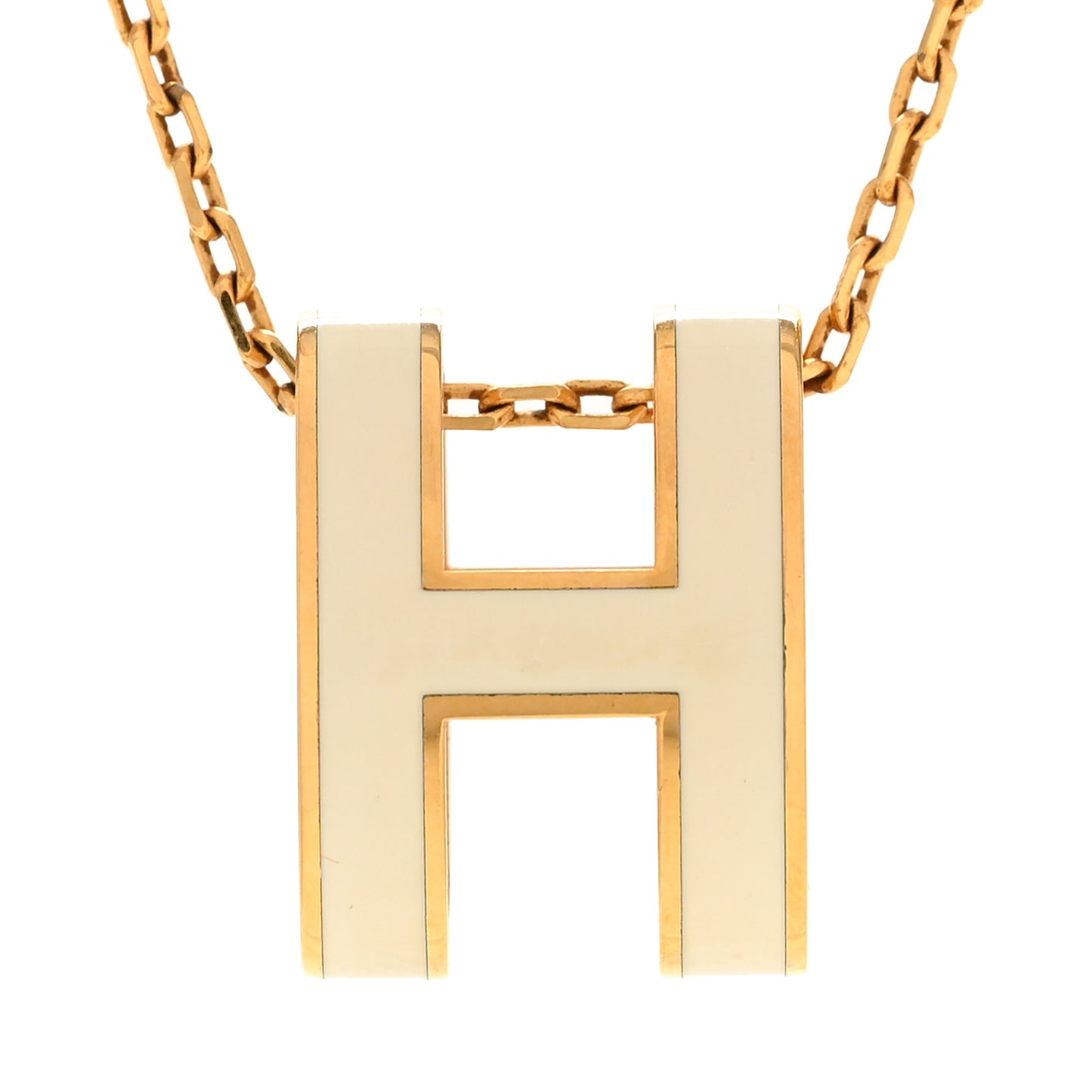 Lacquered Gold Pop H Pendant Necklace White White