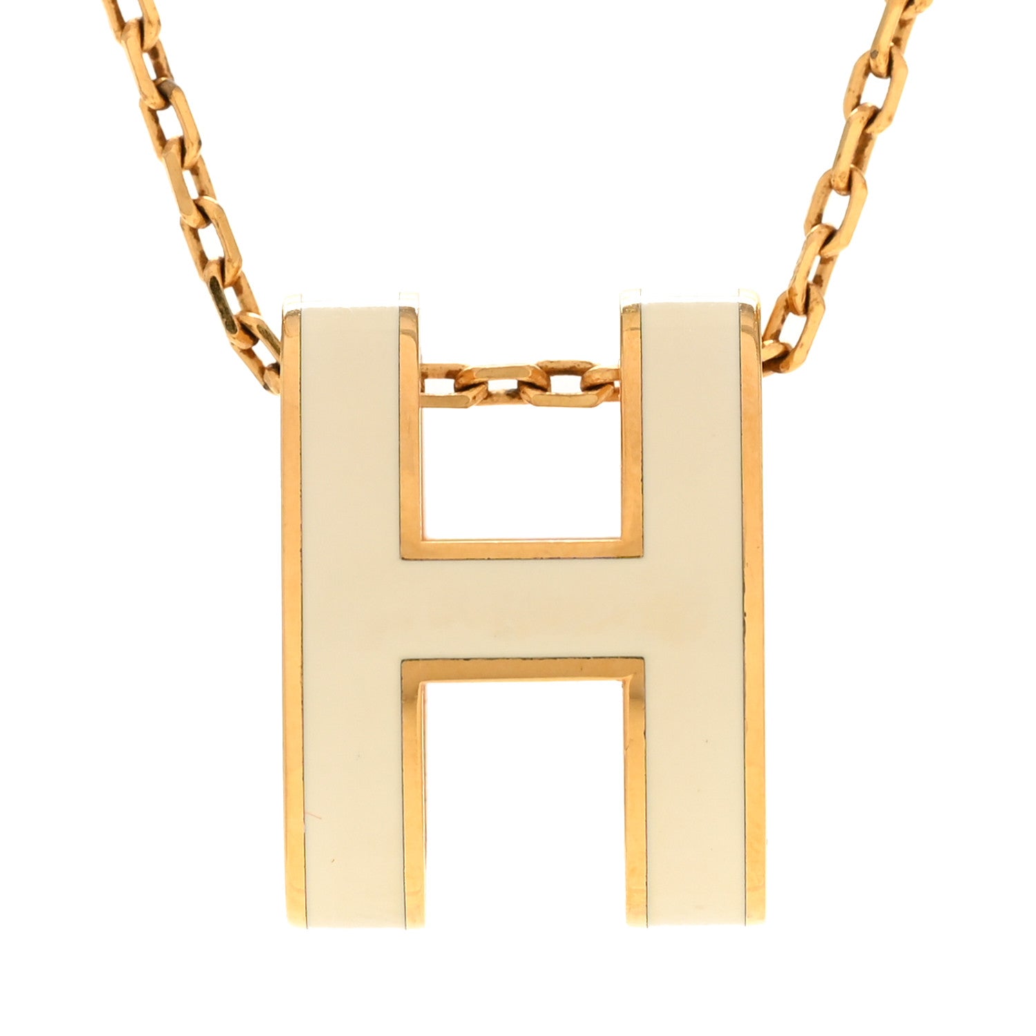 Hermes Lacquered Gold Pop H Pendant Necklace White White 4 of 8