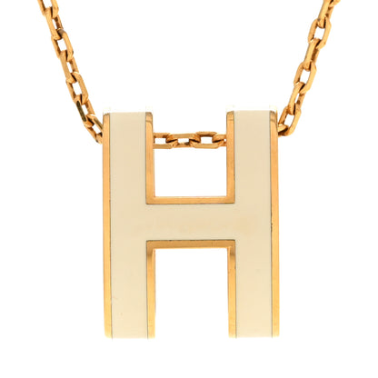 Hermes Lacquered Gold Pop H Pendant Necklace White White 4 of 8