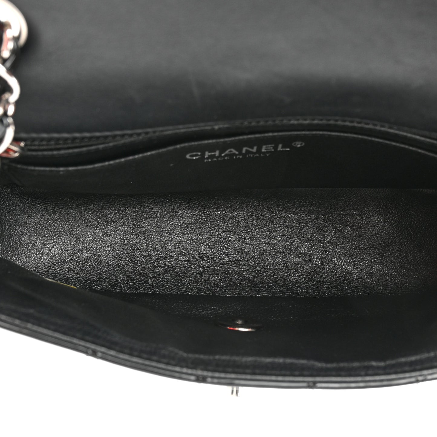 Patent Calfskin Quilted Mini Rectangular Flap Black