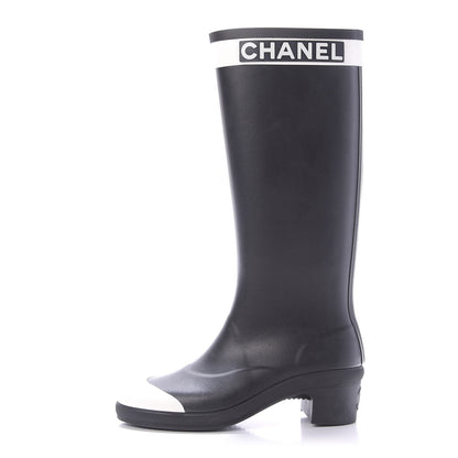 Chanel Rubber Logo Rain Boots 40 Black White 1 of 9