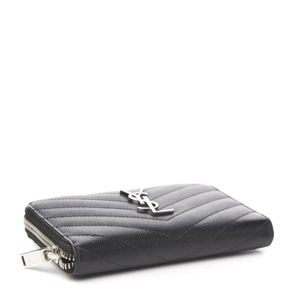 Saint Laurent Grain De Poudre Matelasse Chevron Monogram Small Zip Around Wallet Black 3 of 6