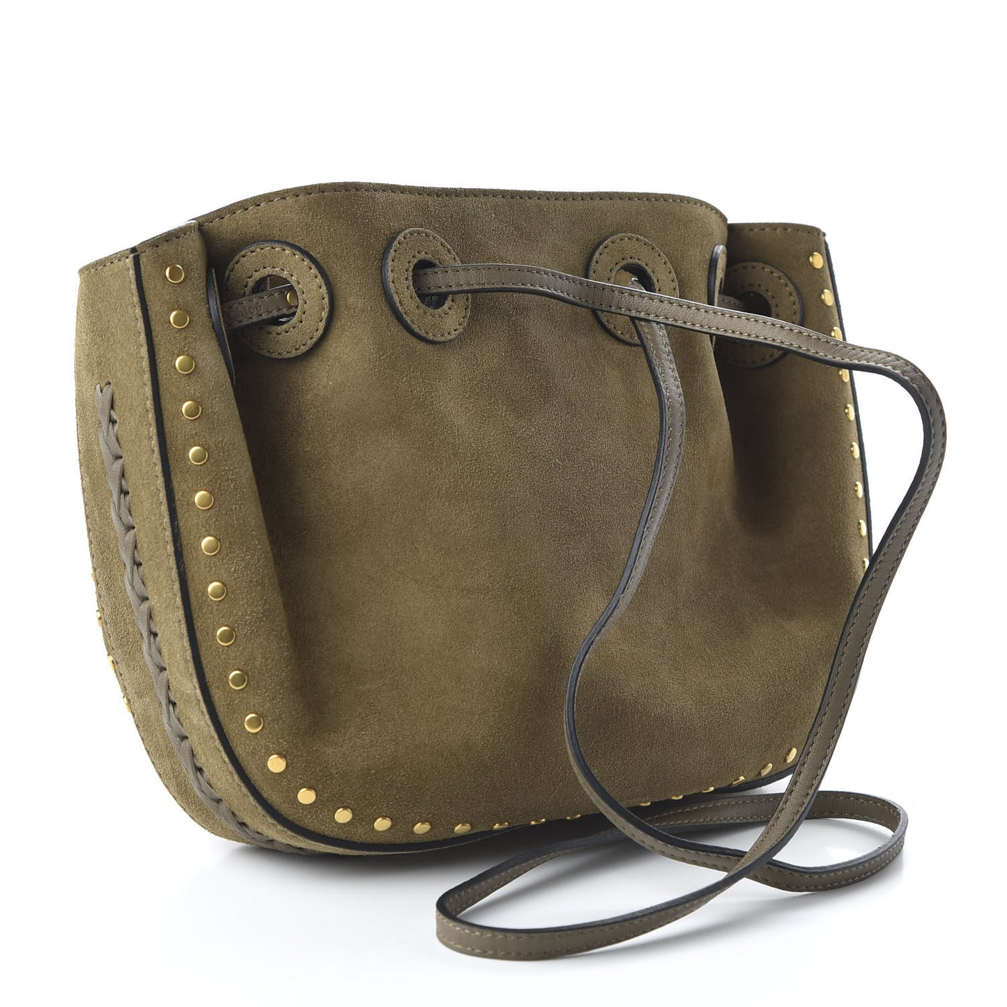 Suede Studded Small Inez Drawstring Bag Merino Grey