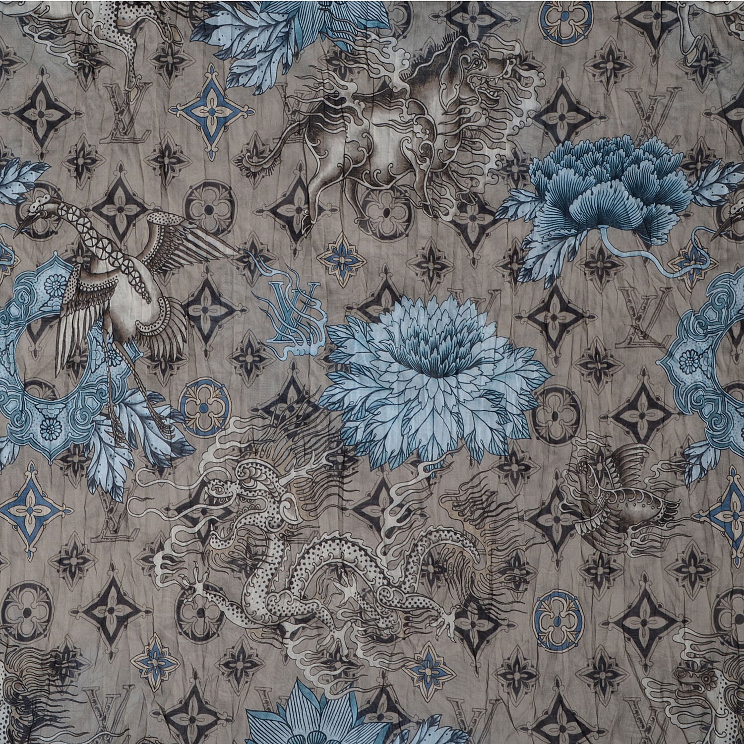 Louis Vuitton Cotton Etole Tattoo Scarf Kaki 4 of 5