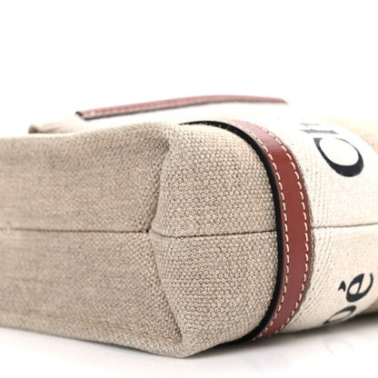 Chloe Linen Calfskin Mini Woody Ribbon Tote White Brown 9 of 10