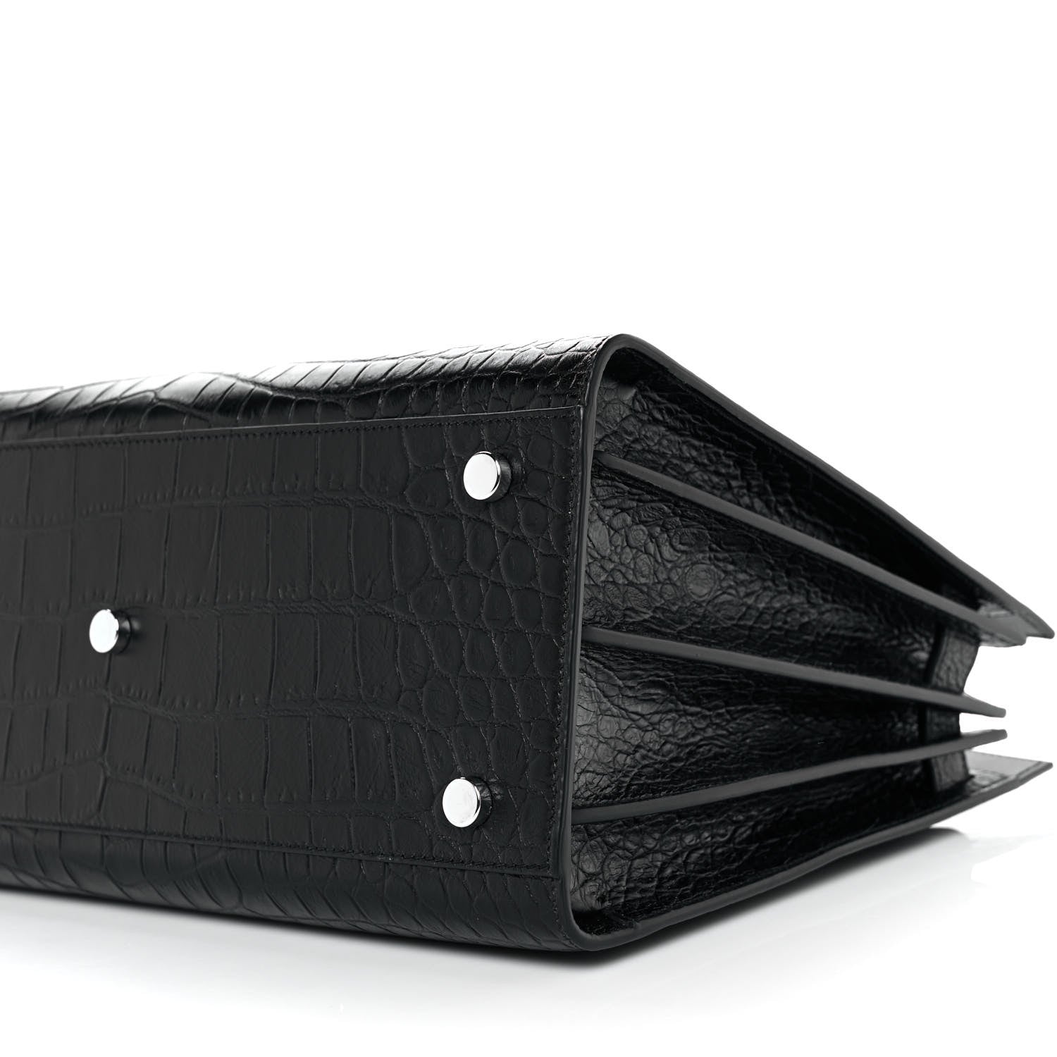 Saint Laurent Calfskin Crocodile Embossed Small Sac de Jour Black 8 of 8