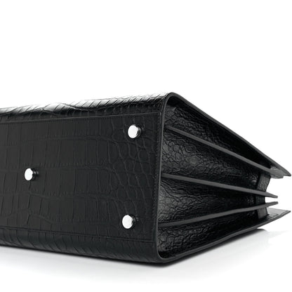 Saint Laurent Calfskin Crocodile Embossed Small Sac de Jour Black 8 of 8