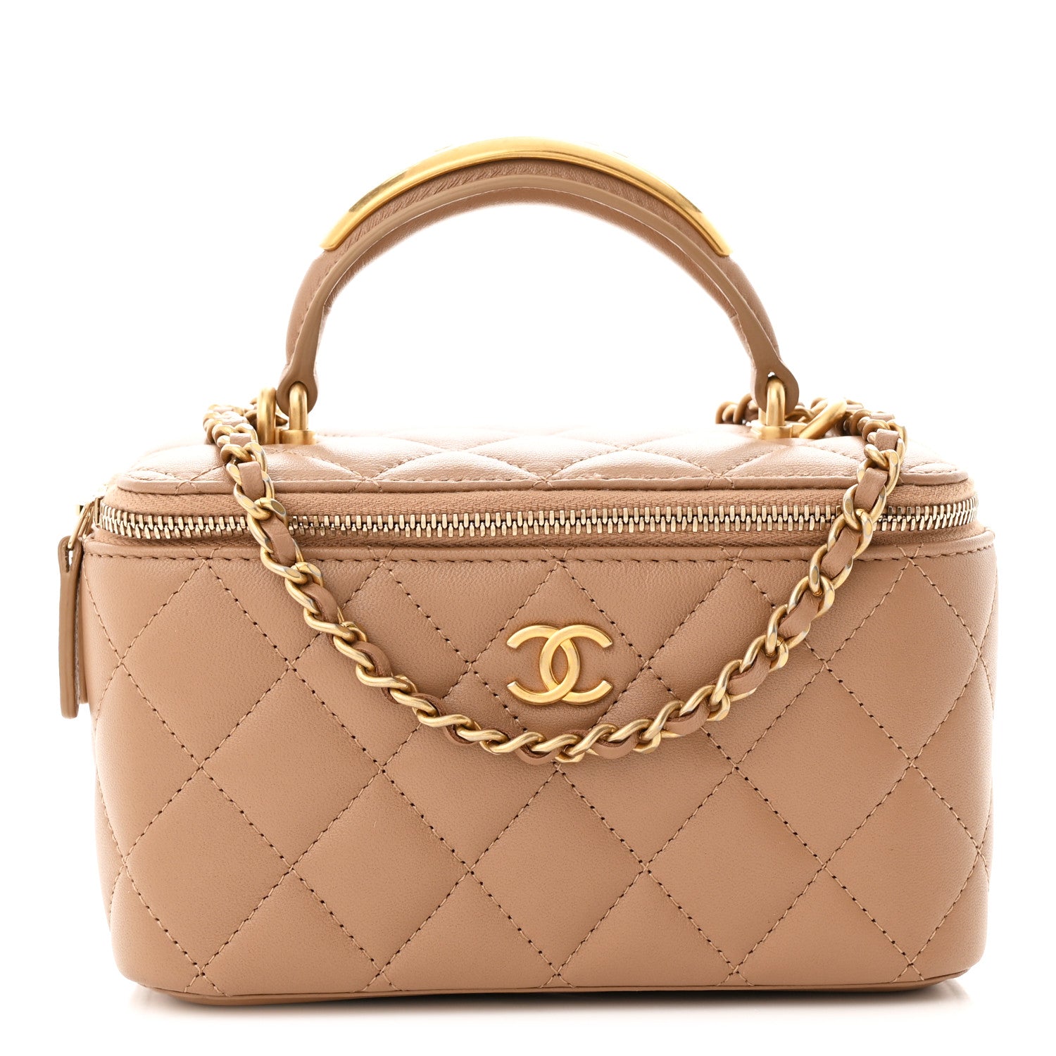 Chanel Lambskin Quilted Metal Small Top Handle Vanity Case With Chain Beige 1 of 11