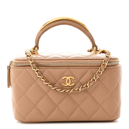 Chanel Lambskin Quilted Metal Small Top Handle Vanity Case With Chain Beige 1 of 11