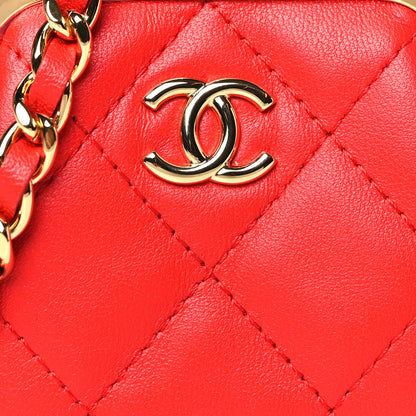 Chanel Lambskin Quilted Mini Kiss Lock Clutch With Chain Red 7 of 10