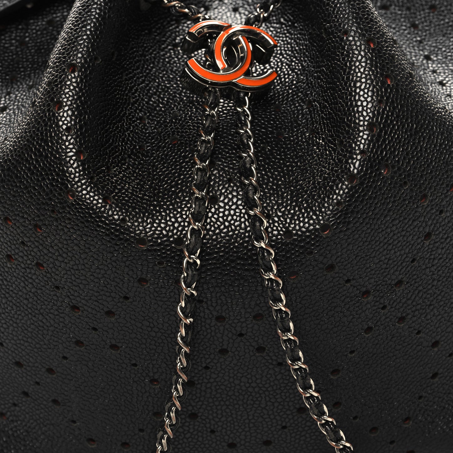Caviar Perforated Drawstring CC Bag Black Orange