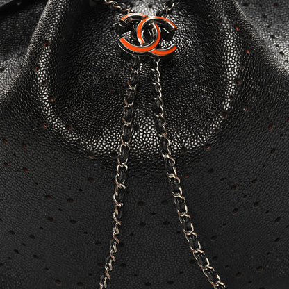Chanel Caviar Perforated Drawstring CC Bag Black Orange 8 of 15