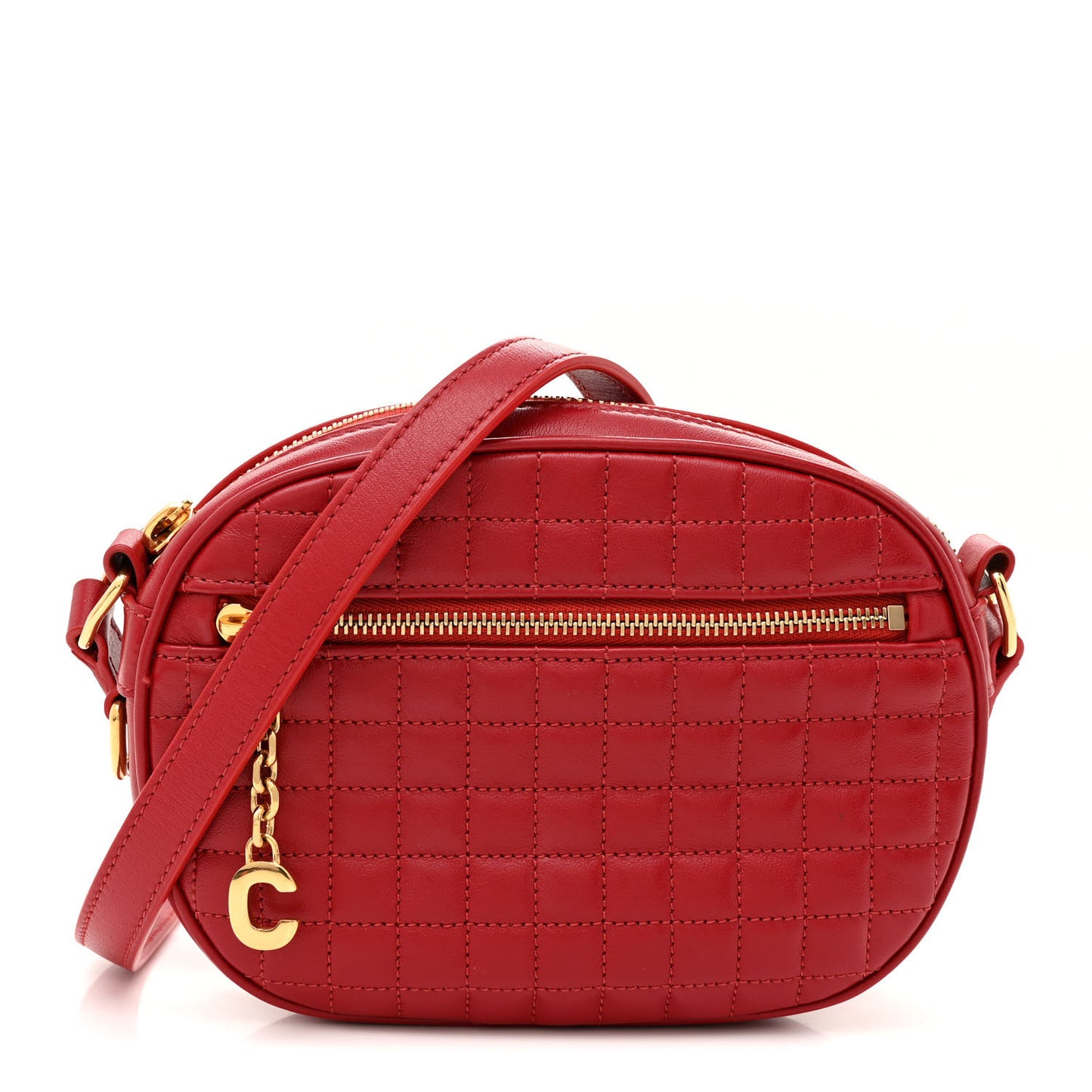 Calfskin Quilted Small C Charm Bag Red